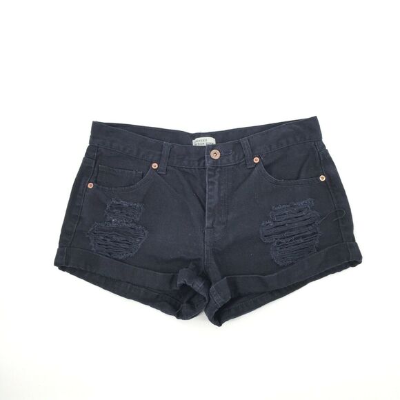 Forever 21 Distressed Mid Rise Shorts Size 28 Dark Navy Blue Jean Cuffed Ripped - Picture 1 of 8